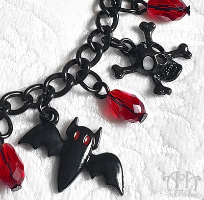 ÜberGoth Black Vampire Bat Halloween Charm Bracelet