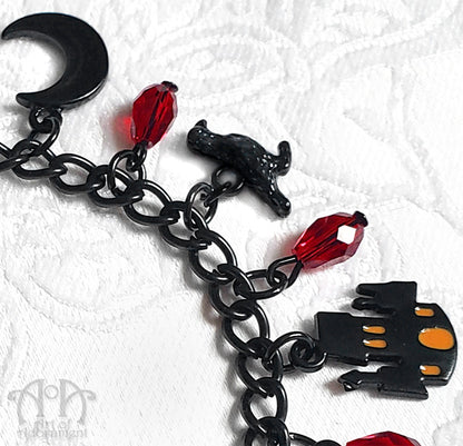 ÜberGoth Black Vampire Bat Halloween Charm Bracelet