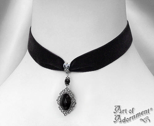 Nocturne Filigree Pendant Black Velvet Choker Necklace