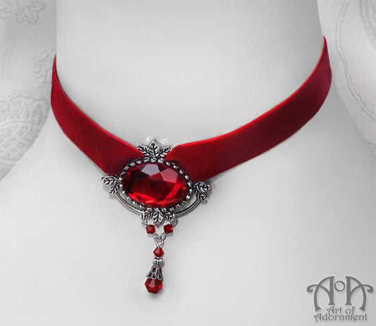 Sanguinari Red Crystal Diva Velvet Choker Necklace