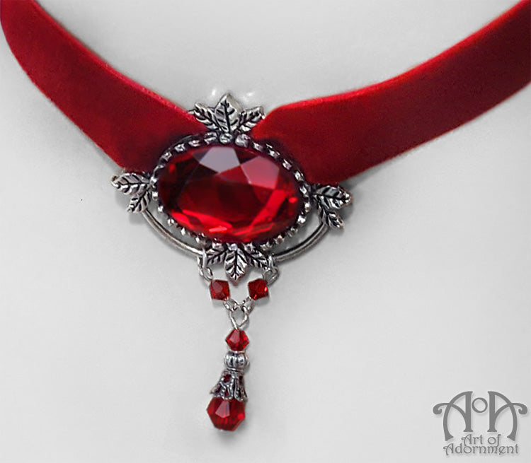 Sanguinari Red Crystal Diva Velvet Choker Necklace