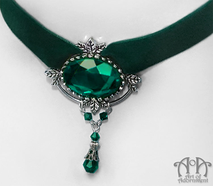 Sylvannia Green Crystal Diva Velvet Choker Necklace