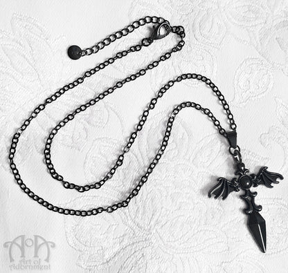 ÜberGoth Black Bat Winged Sword Pendant Necklace