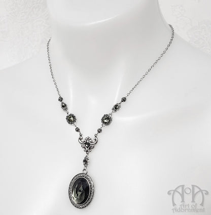 Smoky Grey Victorian Crystal Rhinestone Pendant Necklace