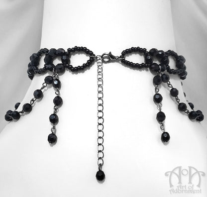 Gothic Cross Pendant Black Beaded Choker Necklace