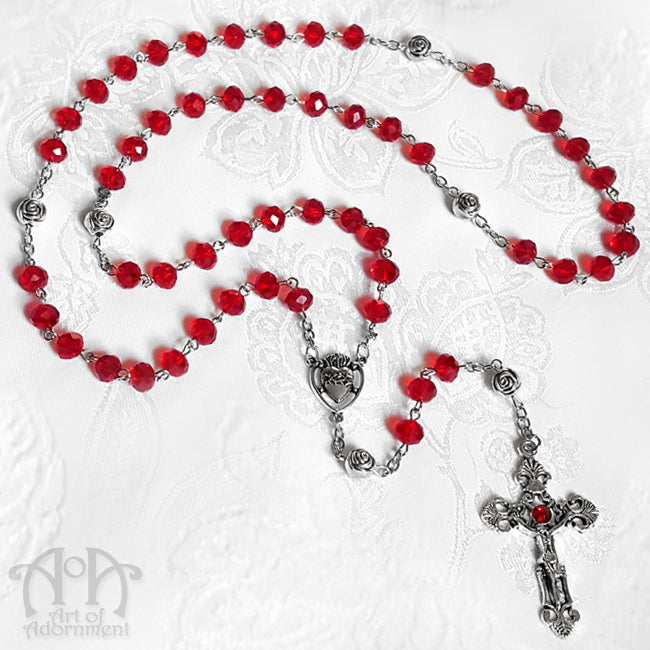 Sanguinari Vampire's Blood Red Crystal Rosary Necklace