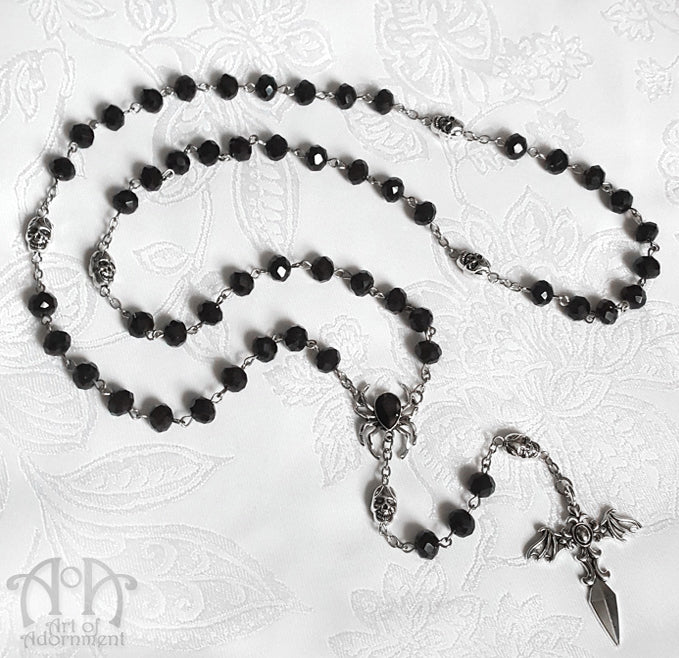 Requiem For The Vampire Black Crystal Rosary Necklace