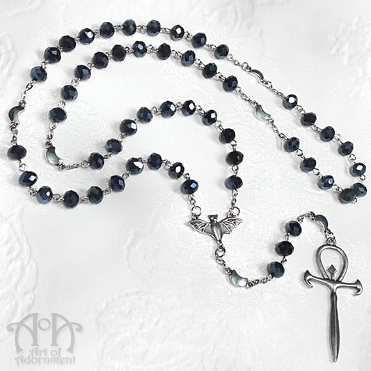 Spirit of the Night Blue-Black Crystal Rosary Necklace