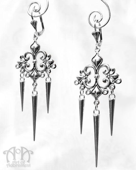 Argenta Gothic Spiked Fleur-De-Lis Chandelier Earrings