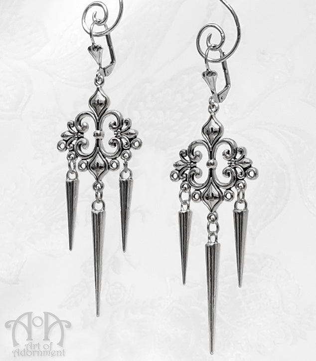 Argenta Gothic Spiked Fleur-De-Lis Chandelier Earrings