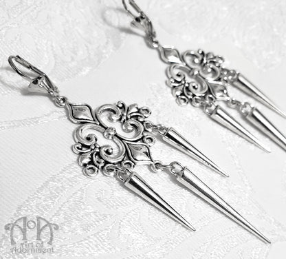 Argenta Gothic Spiked Fleur-De-Lis Chandelier Earrings