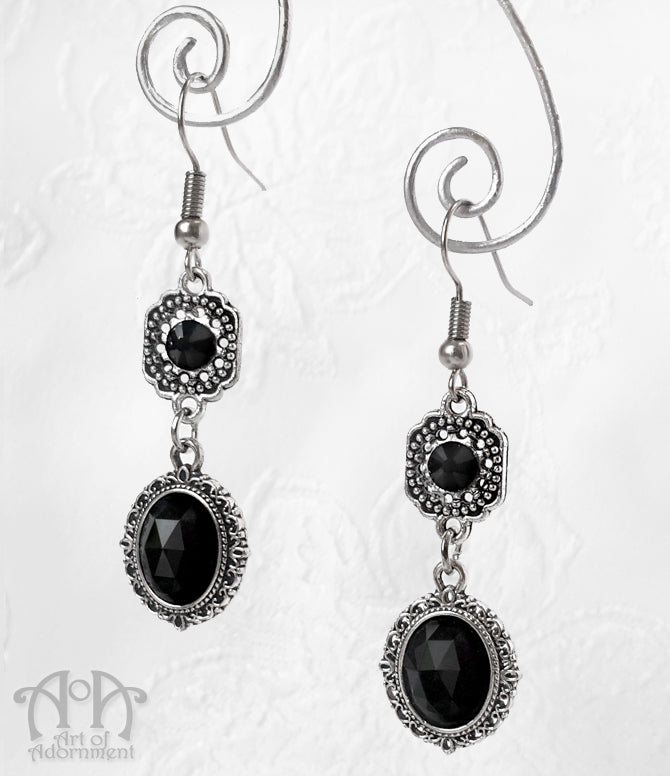 Nocturne Black Rhinestone Gothic Drop Earrings