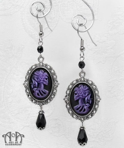 Vervaina Gothic Lady Skull Cameo Filigree Drop Earrings