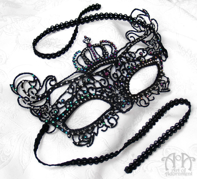 Royal Court Black Lace Rhinestone Mask, King