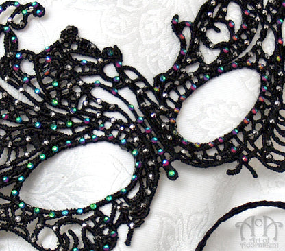 Royal Court Black Lace Rhinestone Mask, Jester