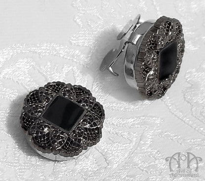 Gothic Gunmetal Black Diamond Filigree Cuff Button Covers