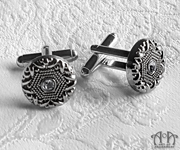 Argenta Victorian Antiqued Silver Crystal Accent Cufflinks