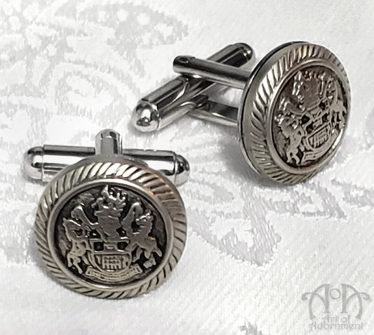 Patina Steampunk Military Crest Cufflinks