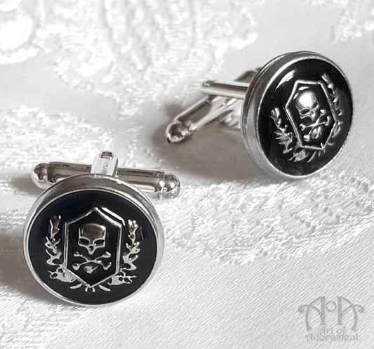 Nocturne Gothic Black Skull & Crossbones Crest Cufflinks