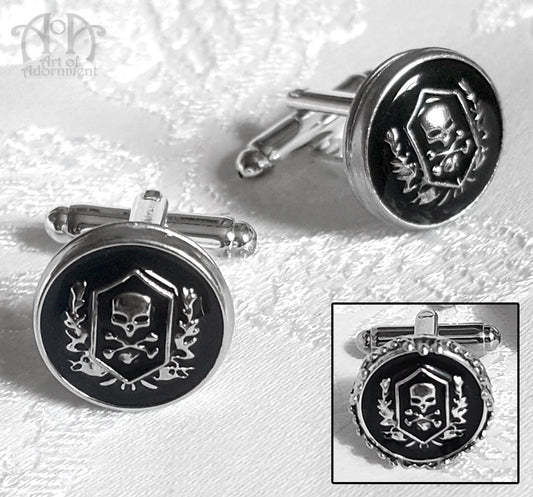 Nocturne Gothic Black Skull & Crossbones Crest Cufflinks