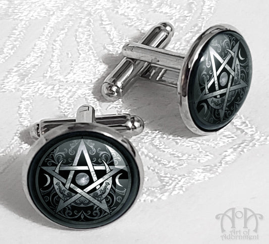 Druid's Sigil Black Lunar Pentagram Cufflinks