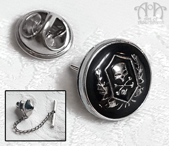 Nocturne Gothic Skull & Crossbones Crest Tie Tack Pin