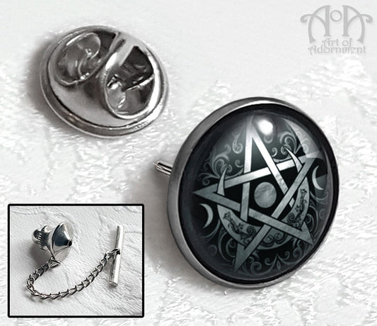 Druid's Sigil Black Lunar Pentagram Tie Tack Pin