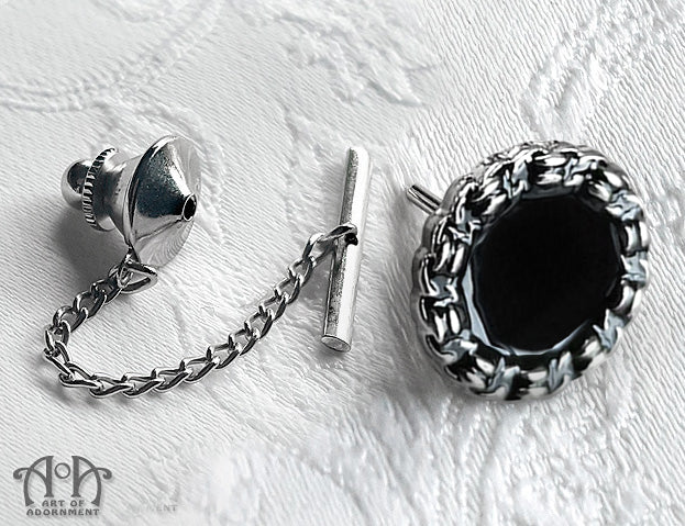 Nocturne Black Chain Link Edge Gothic Tie Tack Pin