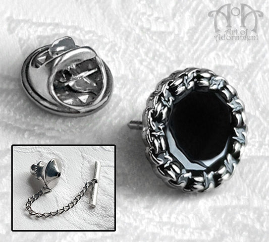 Nocturne Black Chain Link Edge Gothic Tie Tack Pin