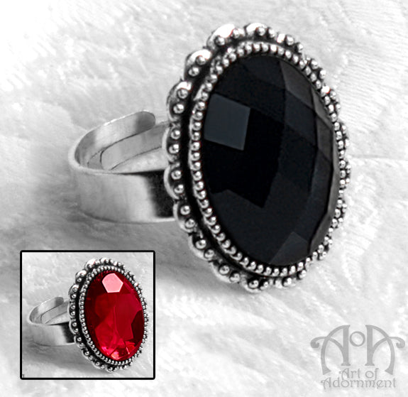 Victorian Gothic Oval Crystal Adjustable Ring