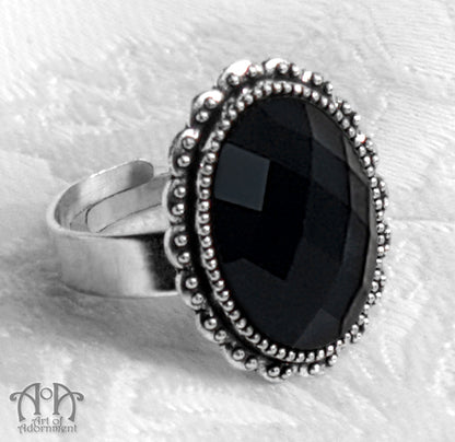 Victorian Gothic Oval Crystal Adjustable Ring