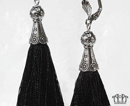 Nocturne Black Tassel Fringe 1920's Flapper Earrings